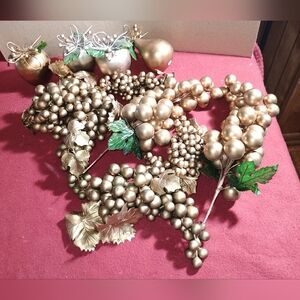 Set of  Vintage Gold Plastic Grapes, Apples & Pear Table Décor Kitschy Display